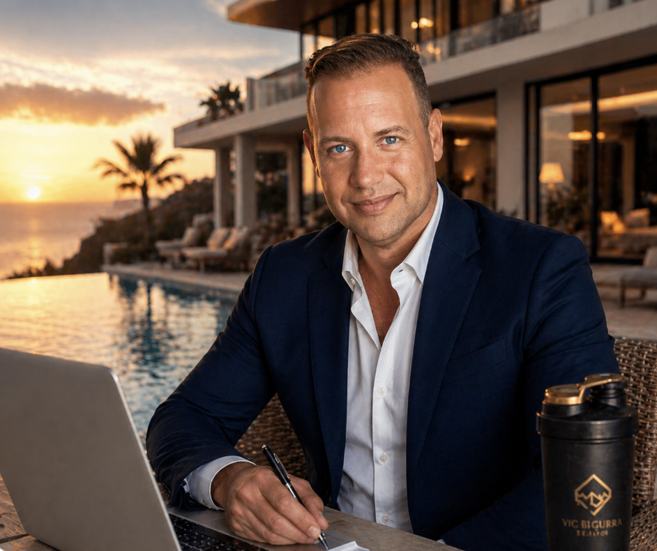 Los Cabos real estate agent Vic Bigurra at luxury villa with ocean view pool, Baja California Sur Mexico property investment”