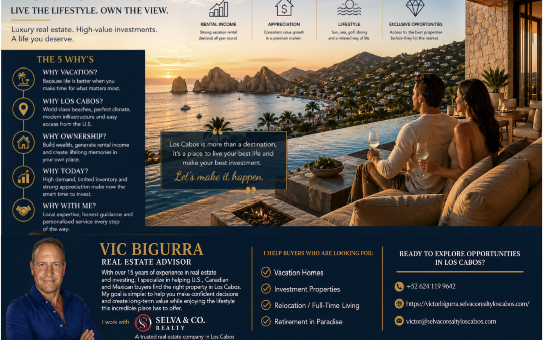 Luxury real estate in Los Cabos with ocean view villa and Vic Bigurra real estate advisor