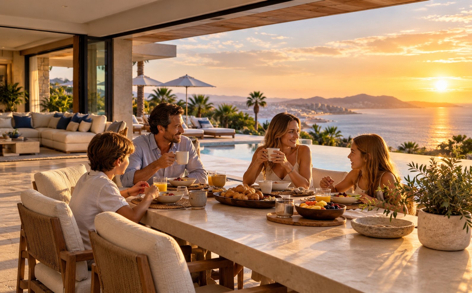 Family enjoying quality time together in Los Cabos overlooking the ocean
